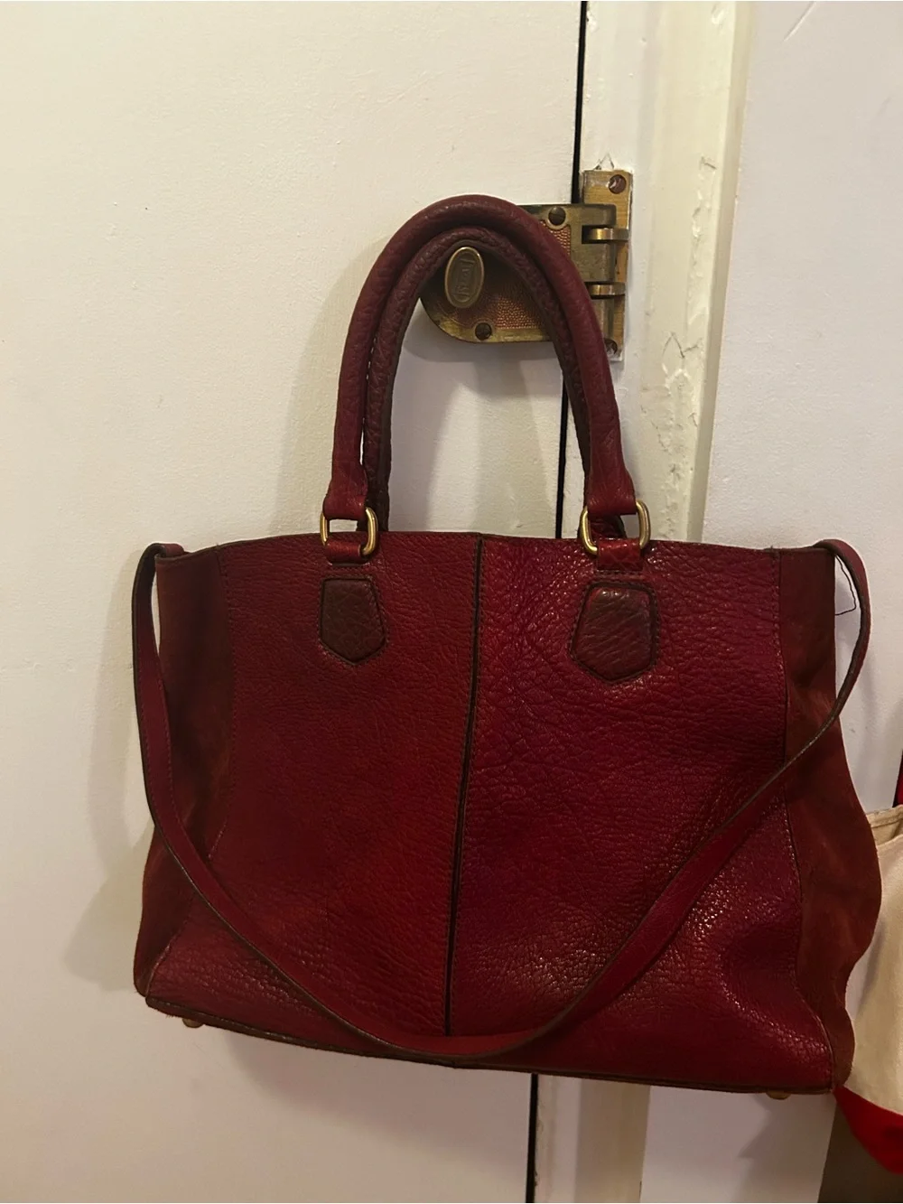 Zara burgundy Leather Tote Bag with Top Handles
